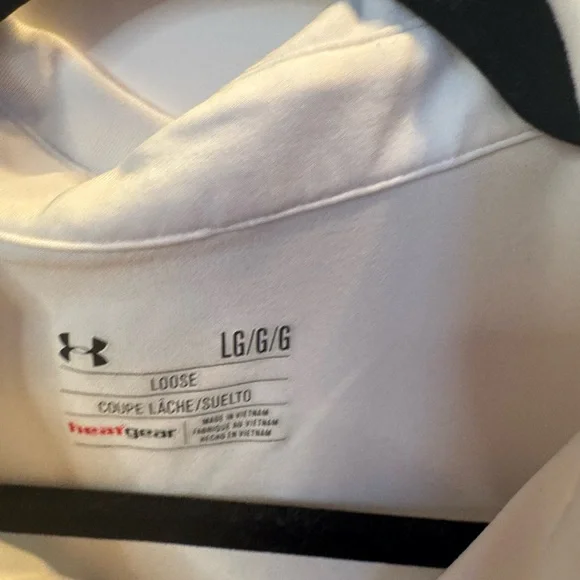 Under Armour Men's White Golf Polo with Blue Stripes Size Large - Picture 3 of 5